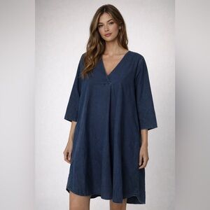 COS Blue 100% cotton V-Neck Dress